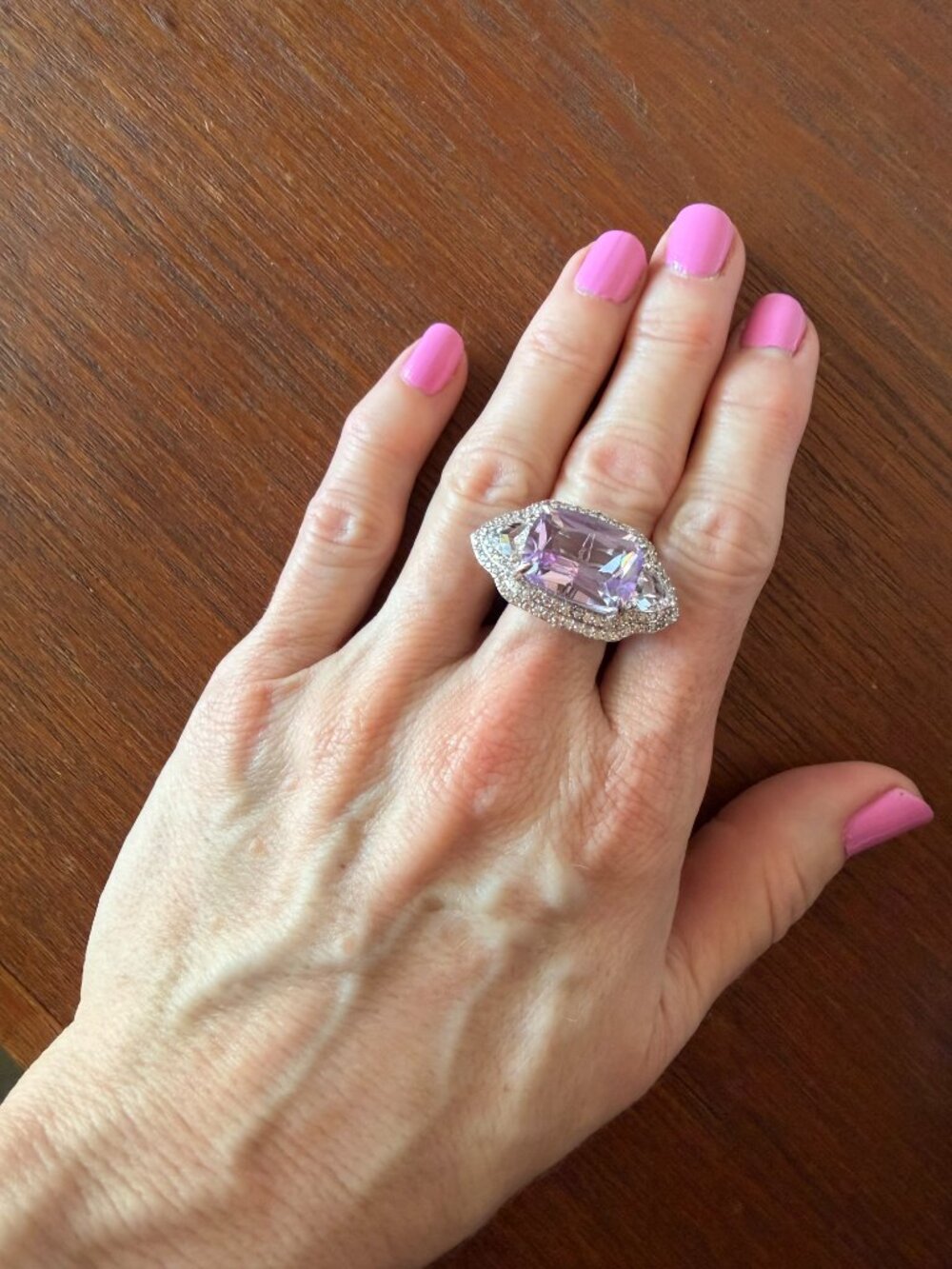 RARITIES Sterling Silver Pink Amethyst White Zircon and White Topaz Ring